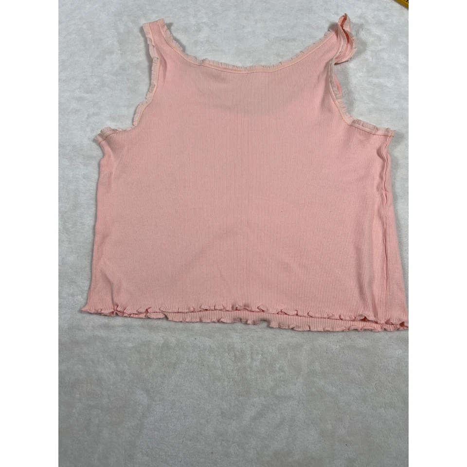 Camiseta sin mangas Newport News acanalada con volantes sin mangas informal talla L rosa Y2K Foto 4 de 4