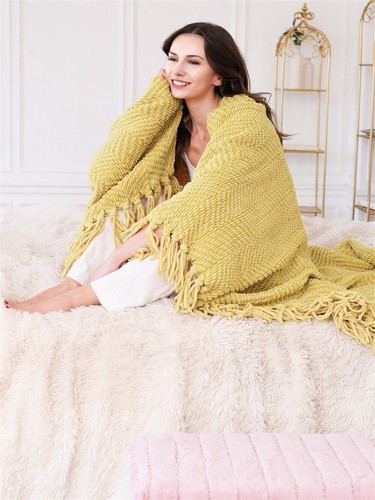 Boho Knitted Throw Blanket – Tweed Texture, Tassels, Lightweight Couch Bed Decor - Picture 157 of 337