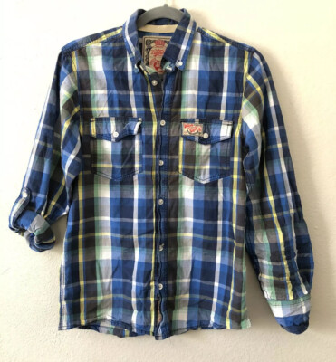 Tokyo Laundry Vintage Apparel Blue Plaid Button Down Shirt Size Small