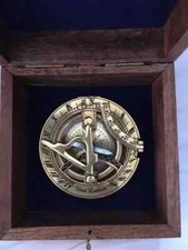 4" Brass Sundial Compass with Wooden Box Handmade Nautical Vintage Gift Decor