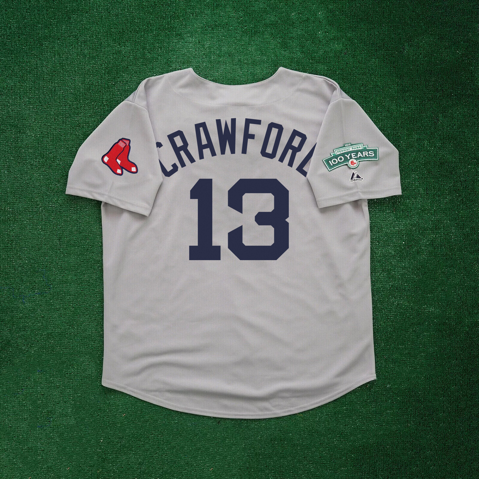Мужская майка Carl Crawford 2012 Boston Red Sox Grey Road с 100-й нашивкой Fenway