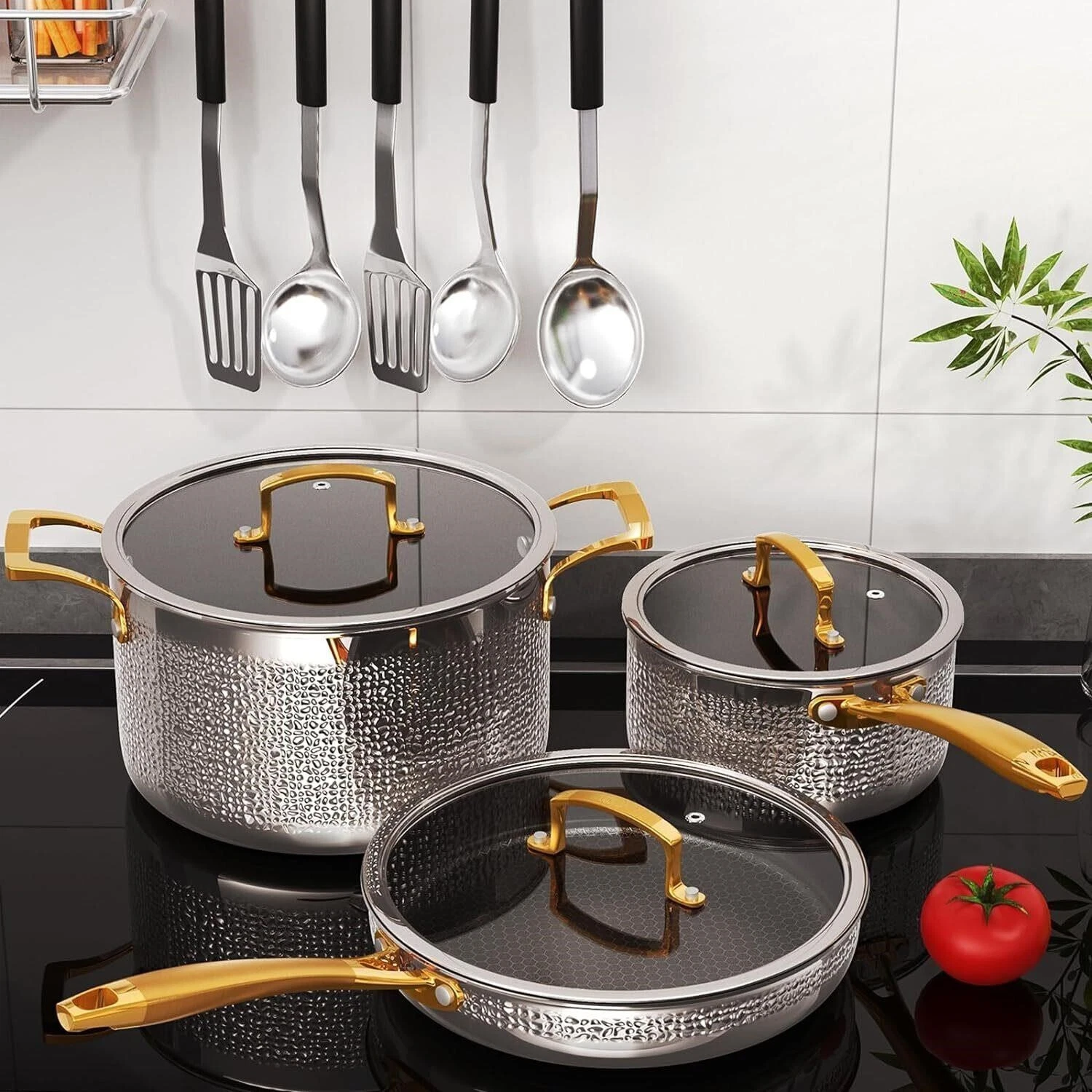Homaz Life Hammered Stainless Steel 6-Piece Pots & Pans Set