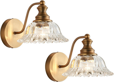 Elegant Vintage Brass Wall Sconces - 2 Pack for Living Room & Bathroom