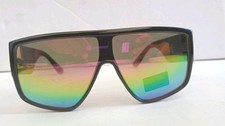 80s Futuristic Sunglasses Robotic Shield Sport Horn Rim Rainbow Lens Unisex