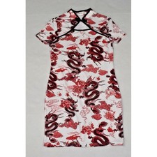 Girls Dress SheIn Size 11-12 Junior Red Roses Chinese Dragons Form Fit