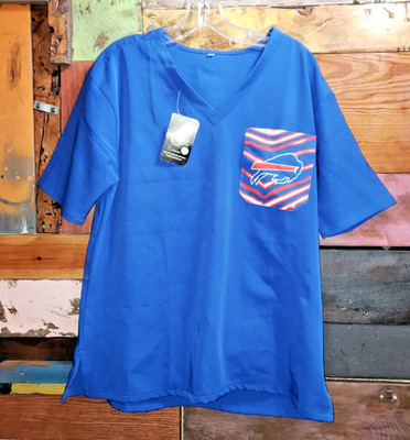 NEW Buffalo Bills V-Neck Medical Scrubs Zubaz Logo All Over Nurse DR Tee