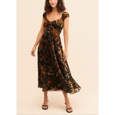 Hutch Floral Burnout Velvet Midi Dress Sz Small NWOT Anthropologie Smocked Waist