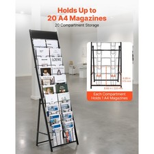 Black Metal Floor Brochure Display Rack 20 Pockets Magazine Stand