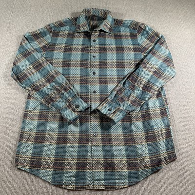 Tasso Elba Mens Medium Blue  Woven Check Print Button Up Long Sleeve Shirt