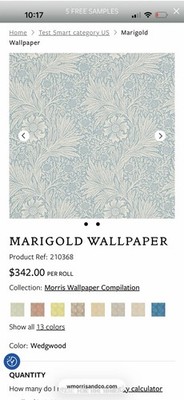 Genuine William Morris wallpaper -210368 Marigold Wedgewood - 1.5 Rolls Vintage
