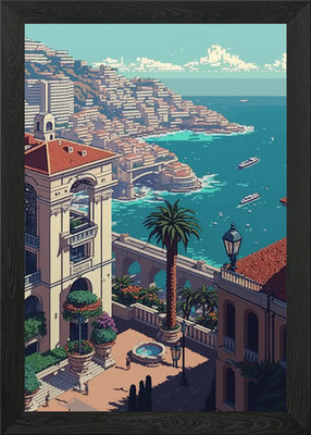 Monaco Pixel 02 Kunst Gerahmtes Wandbild Poster Leinwanddruck Bild