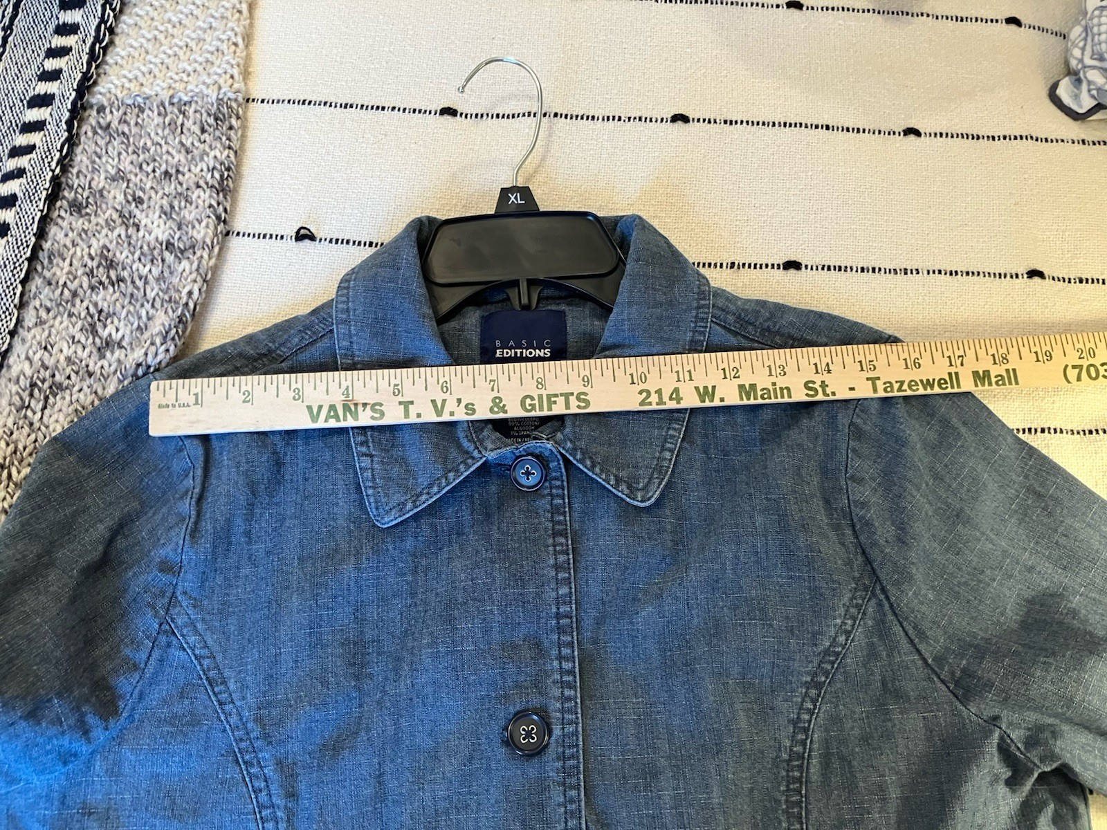 Basic Editions L Denim Blazer Shacket Jacket Blue… - image 4