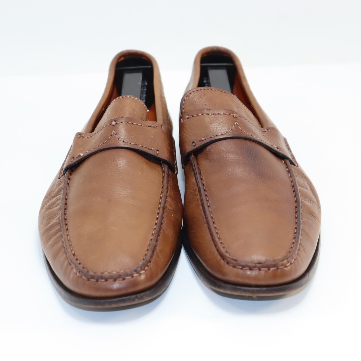 Santoni Leather Penny Loafers 8 Brown Mens Italian Dress Shoes Luxury Santoni Leather Penny Loafers 8 Brown Mens Italian Dress  main image 3