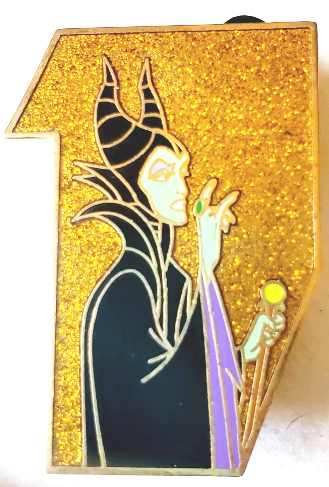 Disney pin Vintag expo 2015 LE 525 castle puzzle maleficent villain gold Glitter