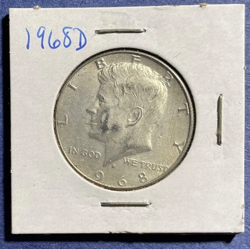 1968 D KENNEDY HALF DOLLAR 40% Silver Coin AU+