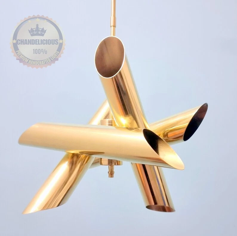Sputnik Chandelier Fixture 4 Brass Pipes 8 light Fixture Chandelier X-mass Gift - Image 4 of 4
