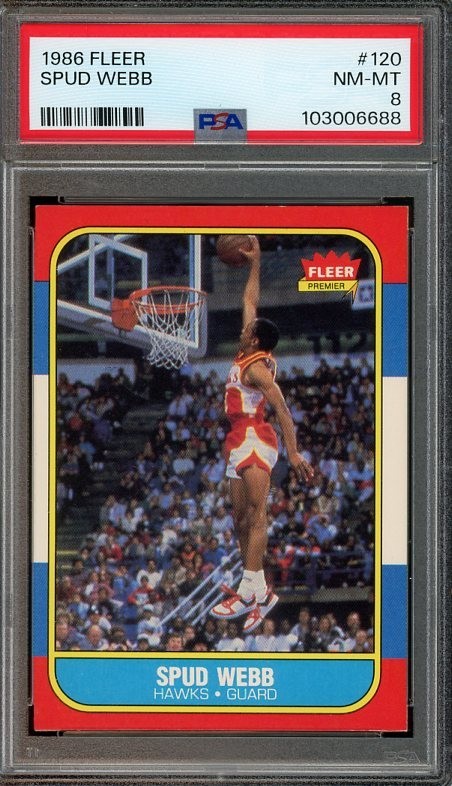 1986 Fleer #120 Spud Webb RC NM-MT PSA 8 Atlanta Hawks 6688