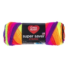 Red Heart Super Saver Yarn Bright Stripe 5Oz Self Striping Acrylic 236Yd
