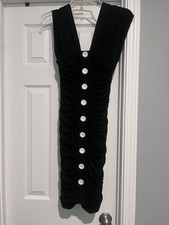 Plenty By Tracy Reese Ruched Sleeveless Little Black Dress Fitted Stretch Med