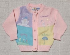 Vintage Baby Girl Knit Sweater Set Pink Seasons Embroidered Cardigan Sz 12 Month