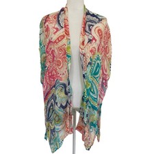 Chico s 100 Linen Open Front Kimono Top Semi Sheer Multicolor Small/Medium