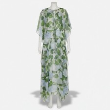 OSCAR DE LA RENTA Women's Green 3/4 Sleeve Bateau Nk Hydrangea Chiffon Dress 6