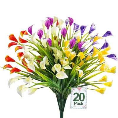 TURNMEON 20 Bundles Calla Lily (400 Heads) Artificial Flowers for Outdoors, Fake
