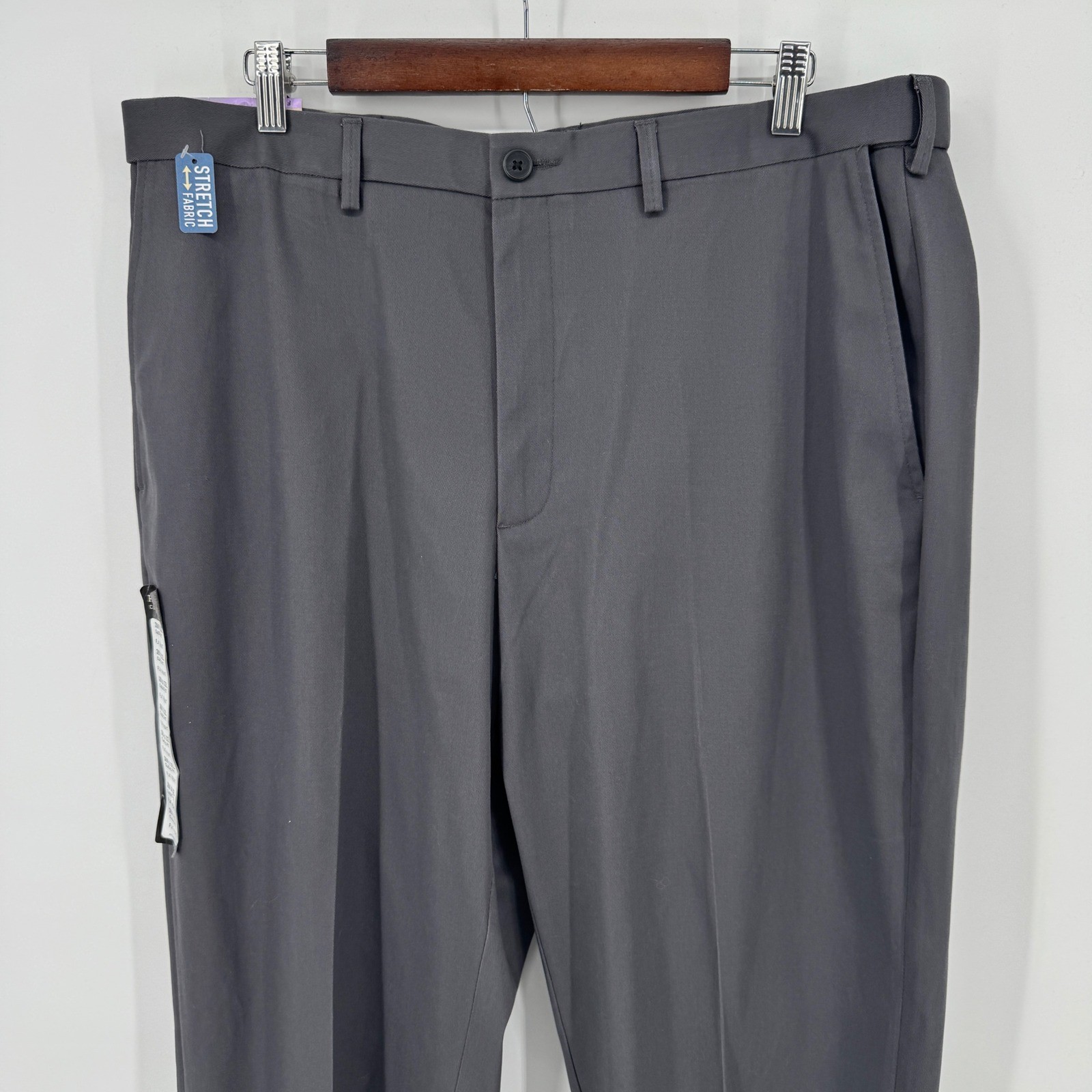 Khaki Classic Fit Gray Stretch Fabric Pants 38x32 Flat