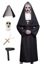 Adult Women  s Nun Cosplay Costume for Halloween 5-Piece Set with Long Dress B...