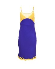 Gianni Versace 1996 Purple Satin Yellow Lace Rhinestone Slip Dress