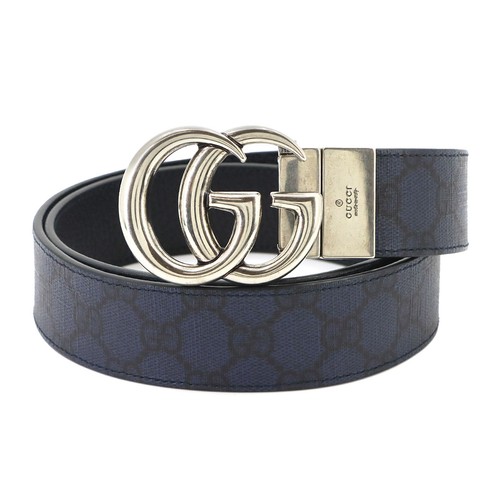 GUCCI GG Marmont Reversible Belt GG Supreme Leather Navy Black 627055 90336674