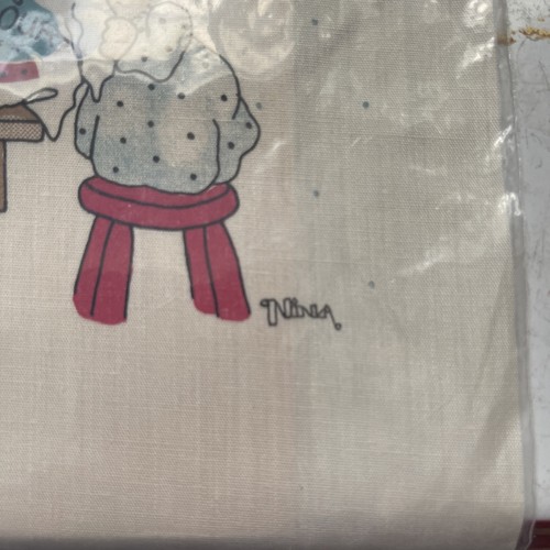 Vintage Hand Silk-Screened Fabric Panel Nina Shaffer Bunnies Cooking Up Trouble - Picture 5 of 8