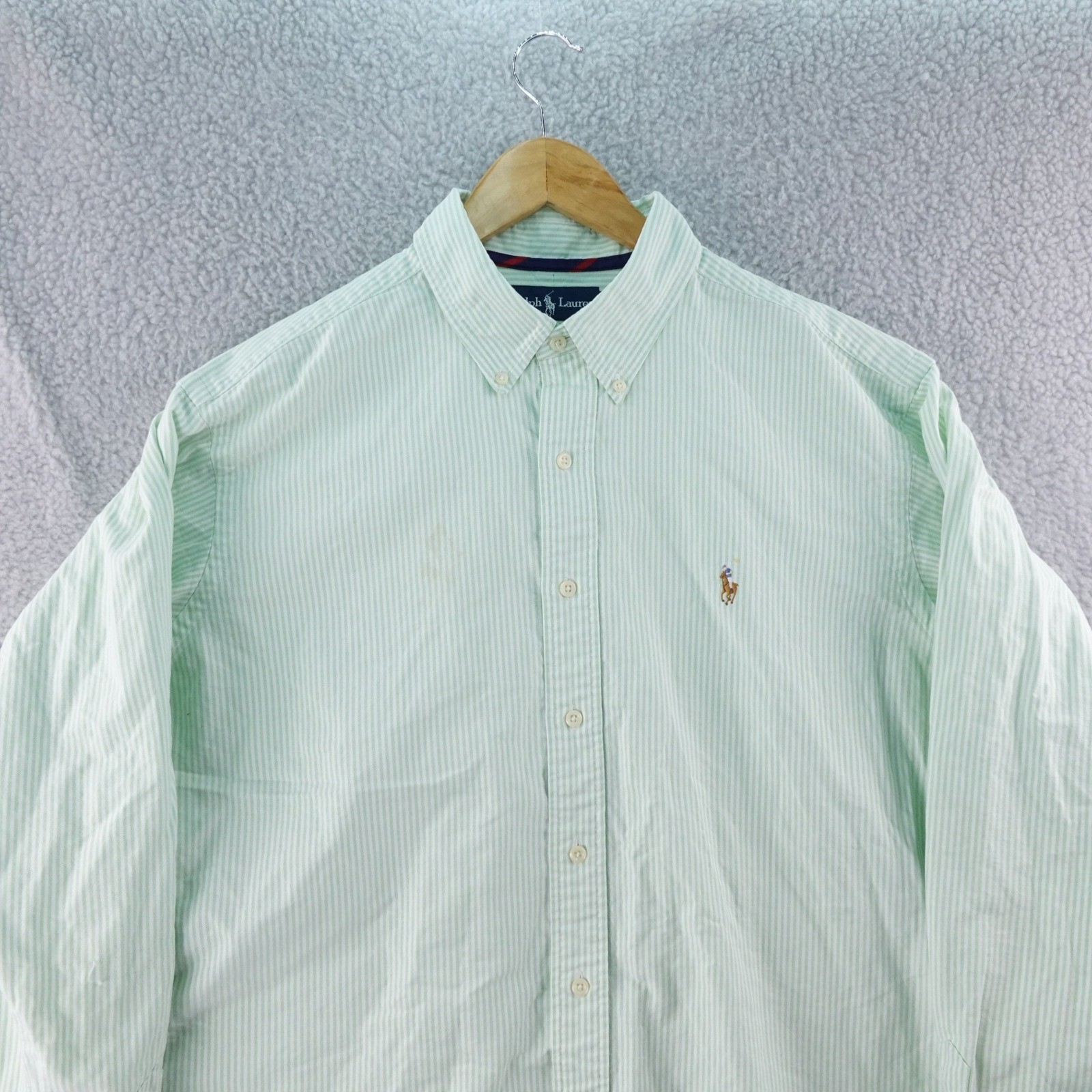 Vintage Ralph Lauren Classic Fit Striped Button Down Shirt Men's XL Green Polo
