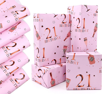 QRTDXP Rosa Geschenkpapier Blätter zum 16. Geburtstag, 5 Stück 50 * 70 cm Groß 1
