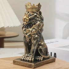 Crowned Lion Statue, Resin Home Decor, Rustic Royal Figurine  🔥🔥🔥