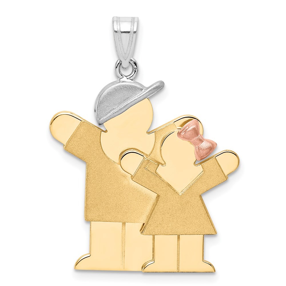 14k Tri-Color Gold The Kids Big Boy and Little Girl Engravable Love Pendant