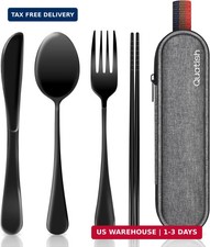 Travel Utensils with Case, Quatish Portable Silverware Set for Work, Stainless S