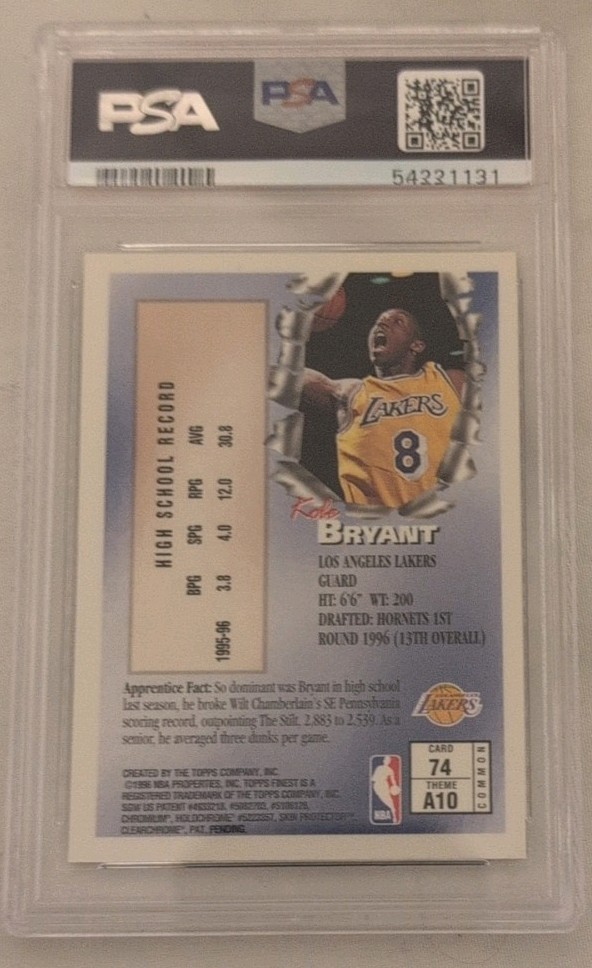 1996 finest kobe bryant psa 9 view 2