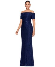XSCAPE Women's Blue Off-the-Shoulder Lace Evening Gown Dress Petite Size 16P