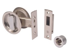 Union Sliding pocket Door Bathroom Set - Round Polished Stainless Steel - PAIR