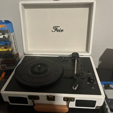 Feir White USB Portable Turntable 3 Speed Vinyl Stereo Suitcase
