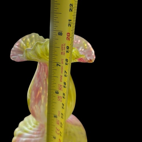 Art Glass French LeGras Tulip Ruffle Vase Handblown Yellow Pink white Splatter - Bild 6 von 7