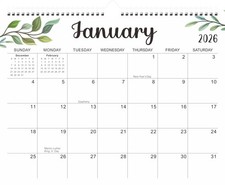 Calendar 2026-12 Monthly Wall Calendar 2026 from January 2026 to December 202...
