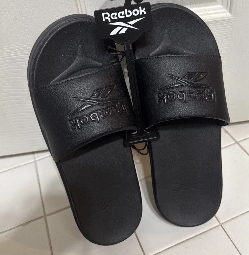 Reebok Black Platform Slippers Slides Sandals Size NEW!