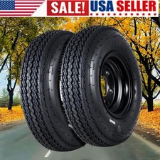 2 Pack 4.80-8 480-8 4.80x8 Trailer Tires On 8 Rims 4 Lug Black Wheels 6pr Tire