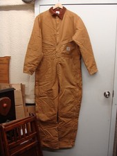 PREOWNED Carhartt Brown Duck Insulated Coveralls 46 Tall USA Workwear Quilted