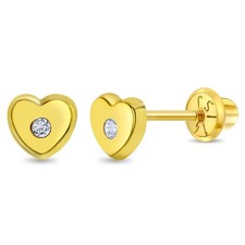 14k Yellow Gold Girls Classic 5mm Cubic Zirconia Heart Stud Screw Back Earrings