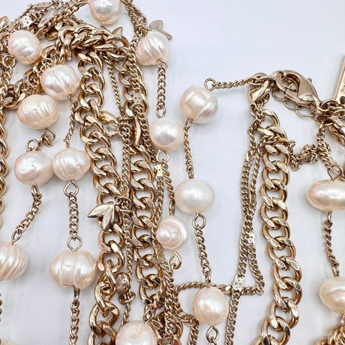 WHBM Triple Strand Real Baroque Pearl Long Necklace Gold Tone Modern Wedding 36” - Picture 7 of 12