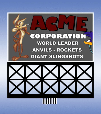 ACME CORP -WILEY COYOTE BILLBOARD ANIMATED SIGN - O-SCALE- LIGHTS, FLASHES- MORE