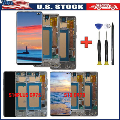 For Samsung S10 G973 S10+ SM-G975 TFT LCD Display Touch Screen Digitizer Frame